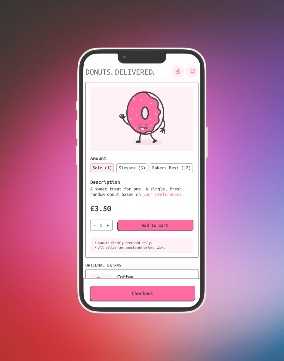 Concept delivery app for a fictional donut company